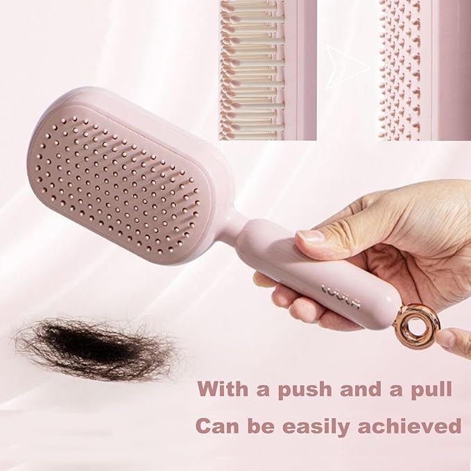 Retractable Cushion Massage Comb for Wet & Dry Hair, Anti-Static Self Cleaning Hair Brush for All Hair Types, Soft Bristles, Easy Eliminates Knots, Detangling Hairbrush for Women Men (White)