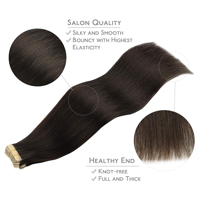 WENNALIFE Tape in Hair Extensions Human Hair, 20pcs 50g 16 inch Dark Brown Remy Hair Extensions for Women Tape Ins Straight Extensiones De Cabello Humano Skin Weft