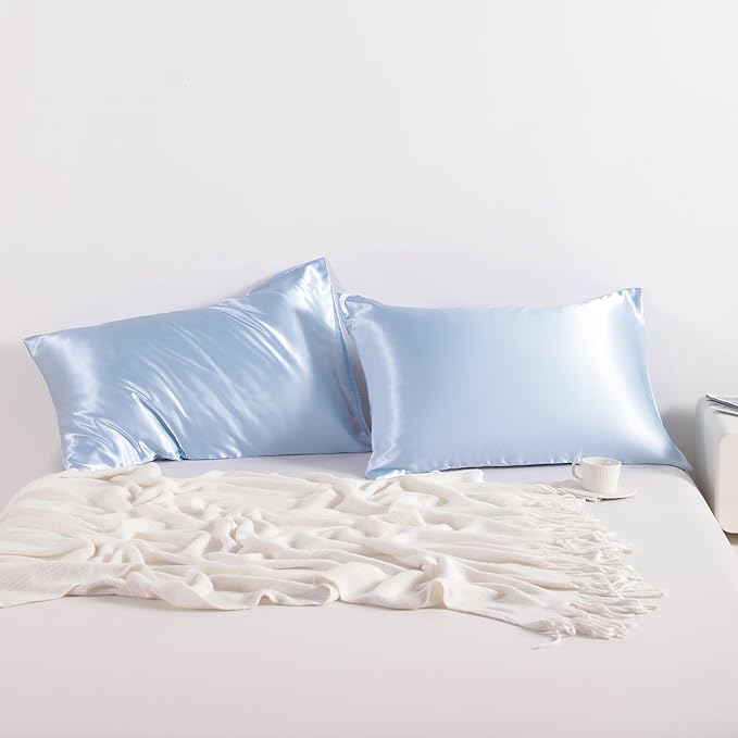 NTBAY 2 Pack Satin Queen Pillowcases for Hair and Skin, Luxurious and Silky Pillow Cases with Envelope Closure, 20x30 Inches, Aqua