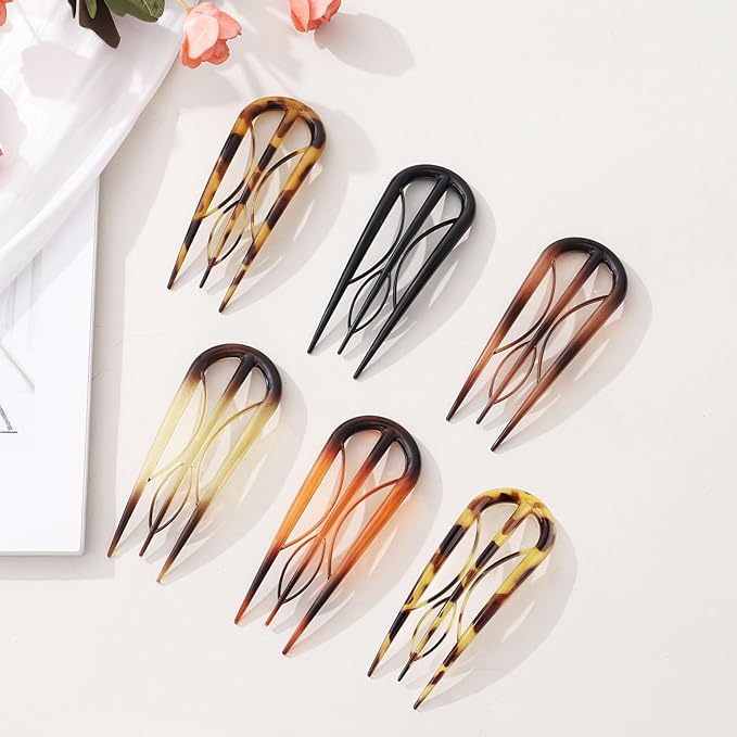 6 PCS French Hair Pins for Women - Large U-Shaped Hair Forks with Internal Teeth, Strong Hold for Thick & Thin Hair, Effortless French Twists, Updos, Buns & Chignons, Hairstyle Accessories