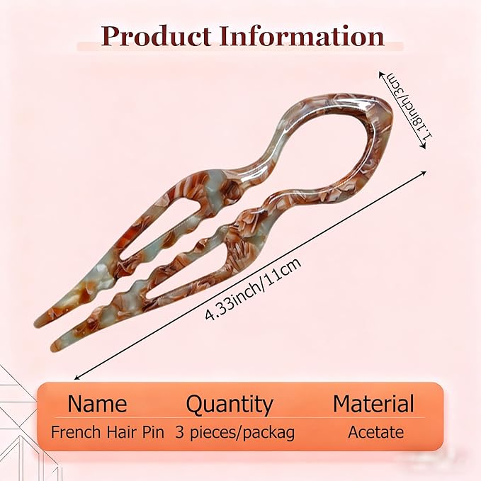 3Pcs Prestige French Hair Pins for Women,Elegant Hair Clips for Thin or Thick Hair,New Hair Accessories - Serrated Anti-Slip Design (Muticolor B)