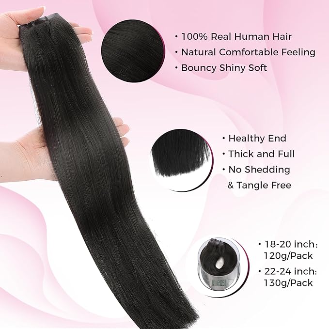 Lashey Seamless Clip in Hair Extensions Human Hair 120g 7pcs Straight Thick Remy Human Clip in Hair Extensions with Full End 20 Inch Natural Black