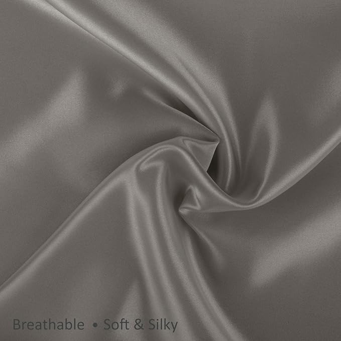 BLISSFORD Satin Pillowcase with Zipper, for Hair and Skin Care, Feels Soft and Cool Like a Silk Pillowcase, Satin Pillow Cases 2 Pack, Slik Pillow Cover, Grey, King Size, Set of 2
