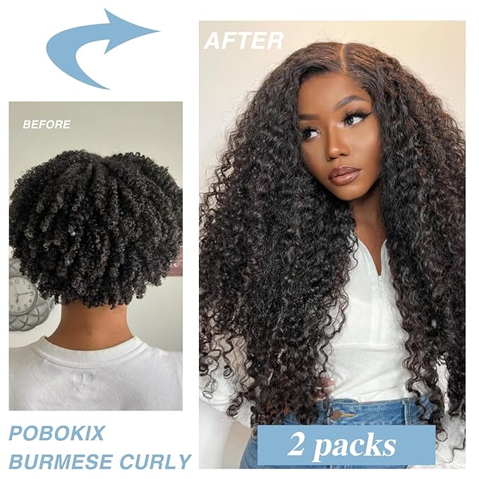 Burmese Curly Clip in Hair Extensions Real Human Hair, 8Pcs Remy Human Hair Clip in Extensions for Women, Natural Soft Human Hair, 120g 26inch #1B Natural Black