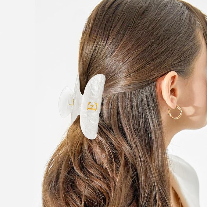 Personalized Hair Clips Hair Claws for Women - Elegant Hair Accessories for Women - Monogram Hair Claw Birthday Gifts for Her Wedding Bridesmaid Friend Sister Teacher Wife Grandma - White,E