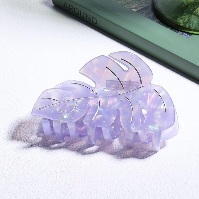 Purple Leaf Hair Claw Clip 3.6 Inch Srtong Hold Hair Grip French Design Women Girls Spring Claw Clip for Thick Thin Hair