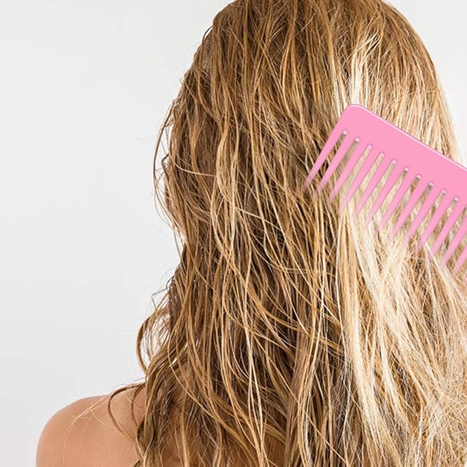 Wide Tooth and Large Detangling Comb Set for Long, Curly, Wet Hair - No Handle Styling, Shampoo & Detangling Combs (2 Pieces - Pink, Purple)