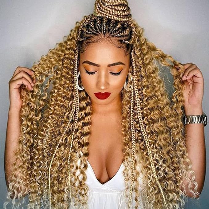 27# Deep Wave Braiding Human Hair Bundles Honey Blonde Bulk Human Hair for Crochet Micro Boho Braids 100 Grams (2 of 50g)18 inch