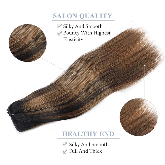 Balayage Clip in Hair Extensions Real Human Hair Straight Brazilian Human Hair Clip in Extensions, Natural Soft Human Hair, 8Pcs 120g, 18inch #1B/6/1B Balayage Natural Black to Chestnut Brown