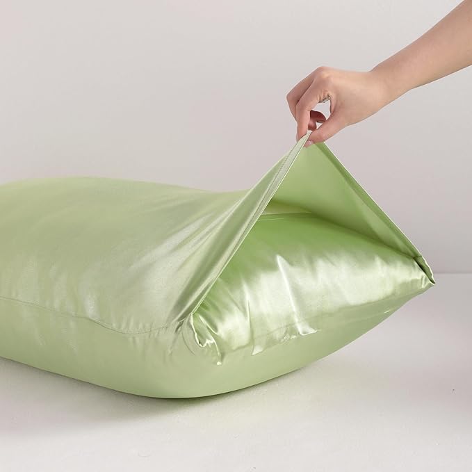 NTBAY 12 Pack Satin King Pillowcases for Hair and Skin, Luxurious and Silky Pillow Cases with Envelope Closure, 20 x 36 Inches, Sage Green