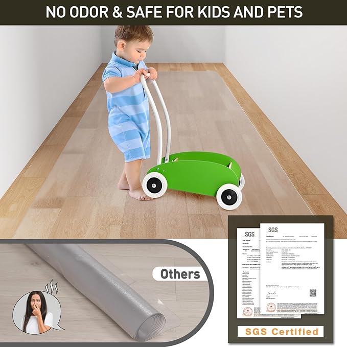 2'x20' Vinyl Runner Rug for Hallway, Clear Waterproof Kitchen Mat for Floor, Non-Slip Plastic Floor Mat for Entryway, Easy Clean Durable Area Mat for Bedroom, Laundry Room