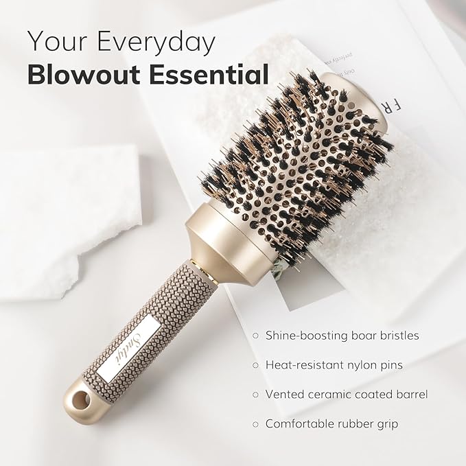 Sndyi Nano Thermal Ceramic & Ionic Tech Round Hair Brush with Boar Bristles, Professional Barrel Brush for Styling, Curling and Straightening, 2 Pack