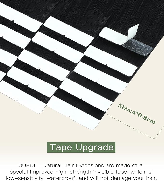 SURNEL Injection Tape in Hair Extensions 20 Inch Natural Real Human Hair Extension 20 Pcs 45g Jet Black Upgraded Seamless Remy Invisible Tape in Extensions(#1,20)