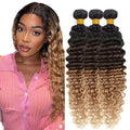 Ombre Human Hair Bundles Honey Blonde Deep Wave Bundle 22 24 26 Inch Niegmeag Virgin Remy Hair Extensions Double Weft Ombre Blonde Bundle Hair Weave