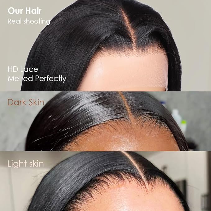 Iris Queen 220 Density 13x4 HD Straight Lace Front Wigs Human Hair Pre Plucked 12A Transparent Full Lace Frontal Wig for Black Women Unprocessed Natural Black Hair (20 inch)