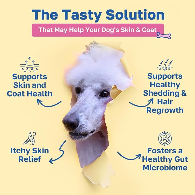 Happy Paws Skin and Coat Supplement for Dogs, Shedding & Dog Hair Growth Support for All Breeds & Ages, Made with Coconut Oil & Vitamin B12, Vegan Chicken Flavor, Organic, Non GMO, (100 Chews)