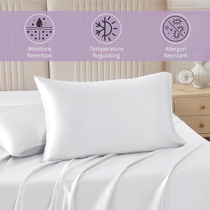 Mulberry Park 30 Momme 100% Pure Mulberry Silk Pillowcase - Luxury Charmeuse Weave for Hair and Skin, Cooling Silk Pillow Cover for Beauty Sleep - King Size 20"x36" / White