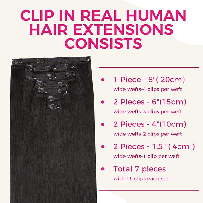 Lashey Light Yaki Clip in Hair Extensions 20 Inch 7pcs Human Hair Straight Natural Black Clip ins for Thin Hair Extensions Real Human Hair