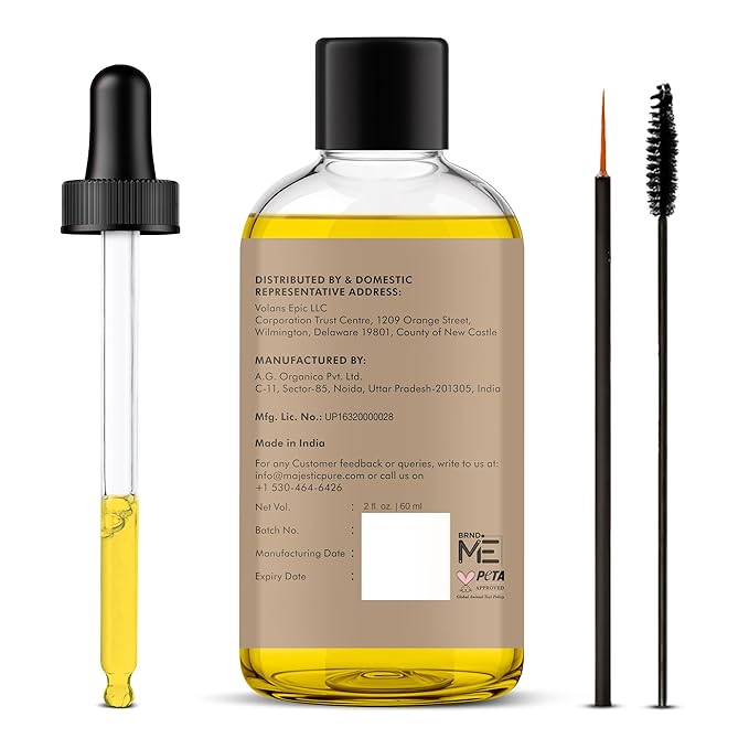 Majestic Pure Castor Oil - 100% Pure & Natural - Premium Grade, Cold Pressed, Hexane Free - Hair, Eyelashes, Eyebrows, Nails - Moisturizing & Nourishing - 2 Fl Oz