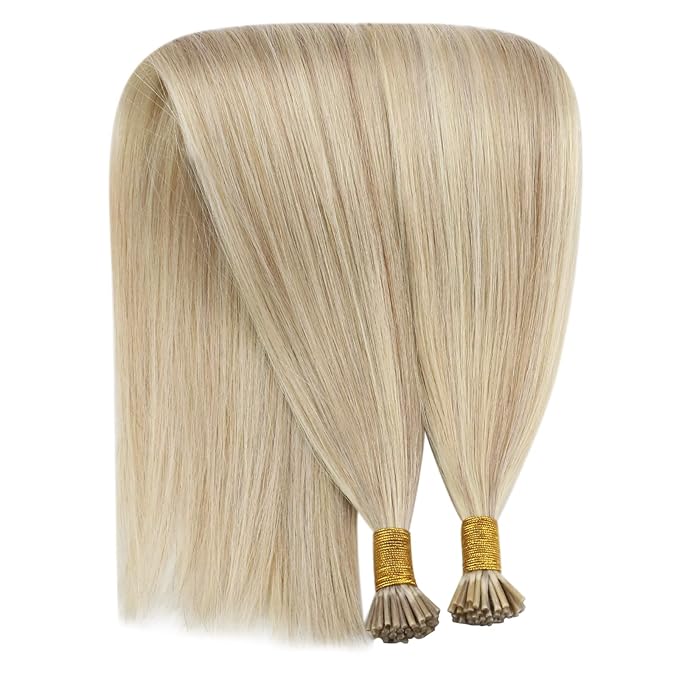 YoungSee I Tip Extensions Blonde Itip Hair Extensions Real Human Hair Ash Blond Highlighted Blonde 24 Inch 50s 50g Invisible I Tips Hair Extension Highlight I-Tip Human Hair Extension Long Hair