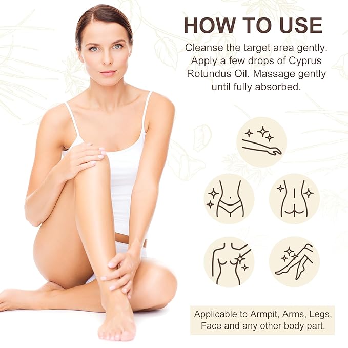 Cyperus Rotundus Oil for Hair Removal, Natural for Reducing Body Hair Growth, Reducing Body Hair Growth, Shrink Pores, Reduces Unwanted Hair Growth, Suitable for All Skin Types - 2.02 Fl Oz