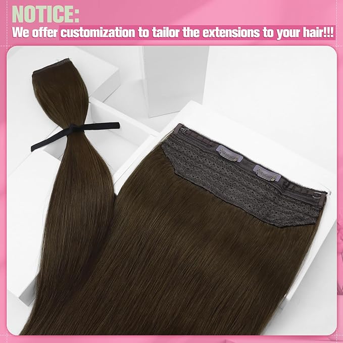 YoungSee Wire Hair Extensions Real Human Hair Brown Wire Human Hair Extensions Brown Fish Line Hair Extension Real Human Hair Easy of Use 70g 14 Inch