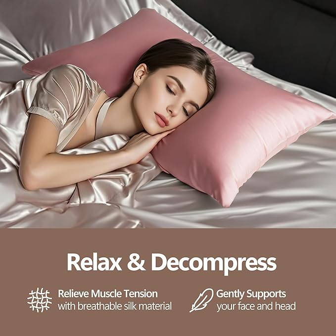 Silk Pillow Cases King - 6A Luxury 100% Mulberry Silk Pillowcase for Hair and Skin - Anti-Wrinkle, Cooling & Smooth, Hidden Zipper - Pillowcases for Sleeping Women, Pink