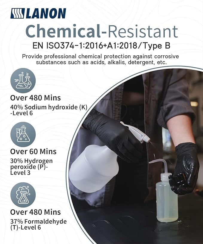 LANON Food Safe Disposable Nitrile Gloves, Latex-Free, Powder-Free, Silicone-Free, Textured Fingertips, Cooking, Black，Small