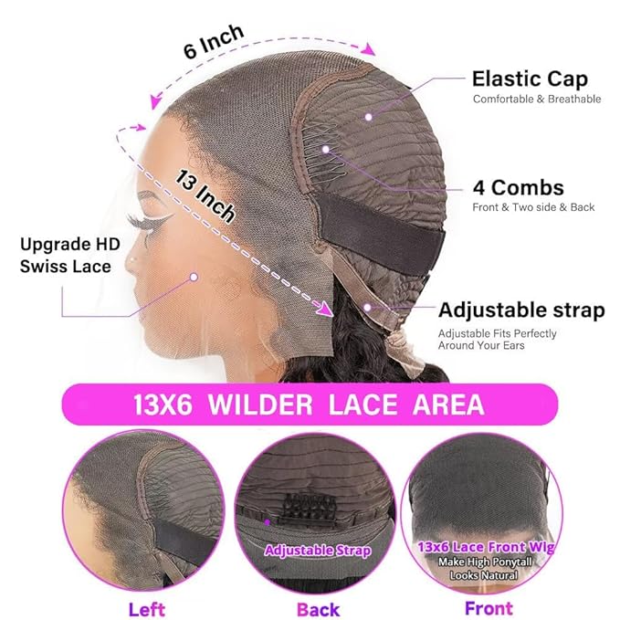 13x6 Lace Front Wigs Human Hair 200% Density Body Wave HD Lace Front Wigs Human Hair Pre Plucked Frontal Wigs Glueless Wigs for Women 20 Inch Natural Color