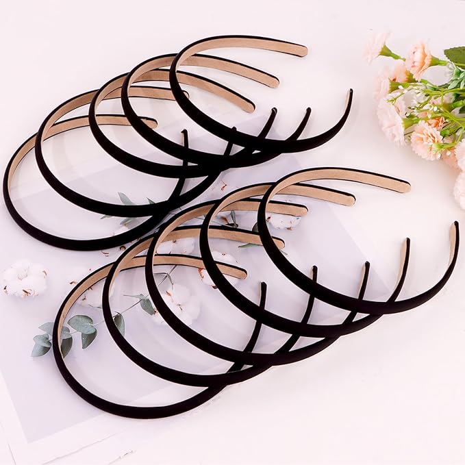 Wecoe Black Narrow Satin Headbands, 10pcs Non Slip Fashion Hair Bands for Women' Hair - Holiday & DIY Accessories