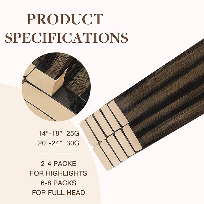GOO GOO Tape in Hair Extensions Human Hair, 2/6 Dark Brown Highlighted Chestnut Brown, 20inch 30g 10pcs, Skin Weft Seamless Invisible, Silky Straight with Thick Ends, Remy Human Hair