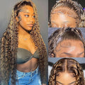 bangjazz 30 Inch Deep Wave Lace Front Wigs Human Hair 180% Density Highlight Ombre 13x4 Lace Frontal Wigs Human Hair HD Lace P4/27 Wigs for Black Women Human Hair Pre Plucked Curly Lace Front Wig