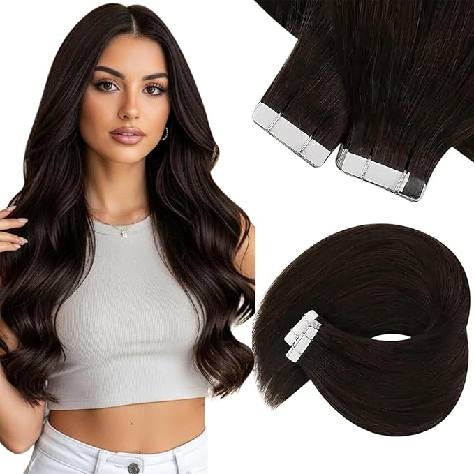 Sunny Hair Tape in Hair Extensions Human Hair 12inch Hair Extensions Real Human Hair Tape in Extensions for Women Darkest Brown Invisible Natural Straight Skin Weft Double Sided Tapes 40pcs 60g