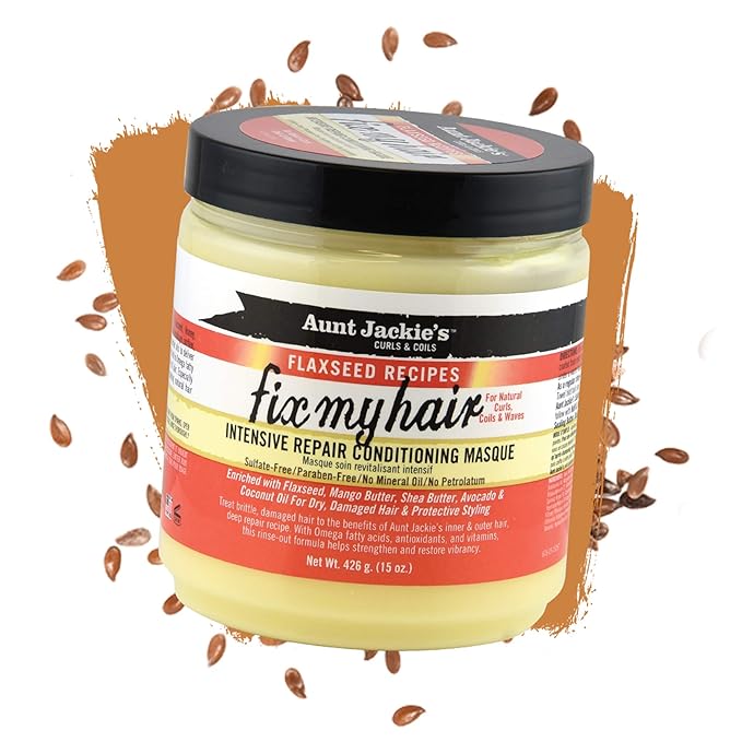 Aunt Jackie's Flaxseed Recipes Fix My Hair, Intensive Repair Conditioning Masque, Helps Prevent and Repair Damaged Hair, 15 Ounce jar