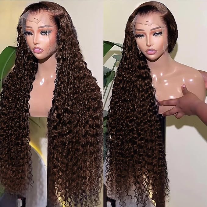 36 Inch Chocolate Brown Deep Wave Lace Front Wigs Human Hair 210 Density 13x6 HD Lace Frontal Wigs Human Hair Pre Plucked Brown Curly Glueless Wigs Human Hair for Women