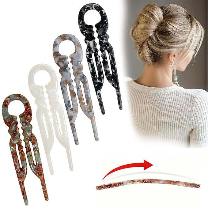 Prestige French Hair Pins - Serrated Anti-Slip Design, Curved Angle for Better Head Fit, New Elegant Hair Accessories for Women, Suitable for All Hair Types（4pcs）