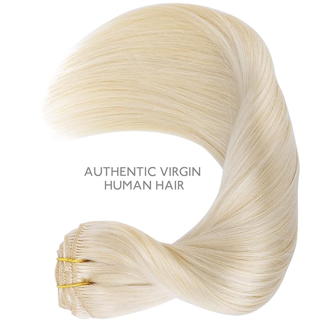 Wennalife Clip in Human Hair Extensions, 14 Inch 150g 9pcs Clip in Hair Extensions Real Human Hair, Platinum Blonde Human Hair Clip in Extensions Remy Human Hair Extensions Clip Ins Double Weft