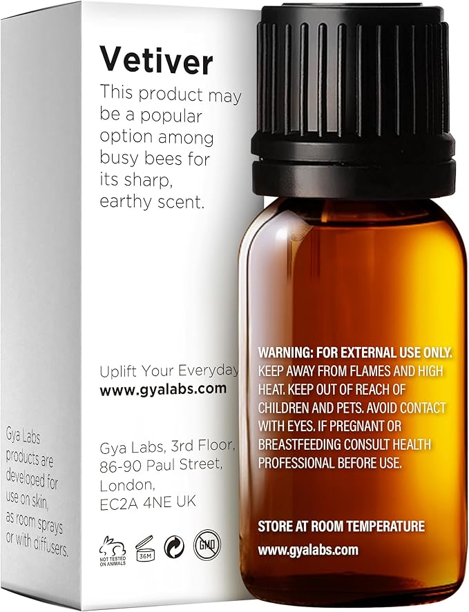 Gya Labs Vetiver Essential Oil - 0.34 Fl Oz - for Hair, Skin, Diffuser, Aromatherapy & DIY Candle Making Scent