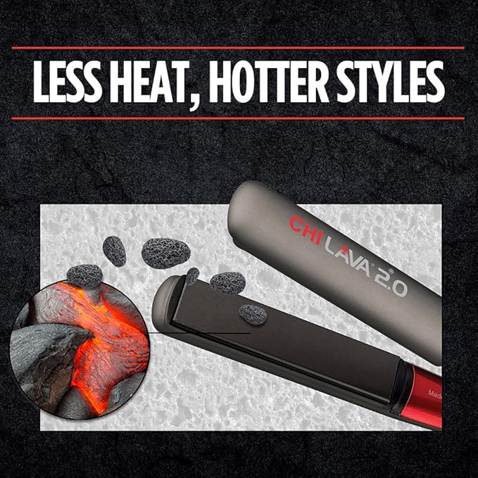 CHI Lava 2.0 Hairstyling Iron, Flat Iron Hair Straightener for an Even & Smooth Finish, Lower Temperature, Ergonomic, Comfortable Design for Easy Use