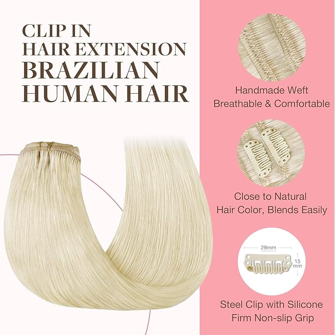 GOO GOO Clip in Hair Extensions Real Human Hair, Remy Human Hair Extensions Clip ins for Women, Natural Human Hair, 24inch 120g 7Pcs, #1000