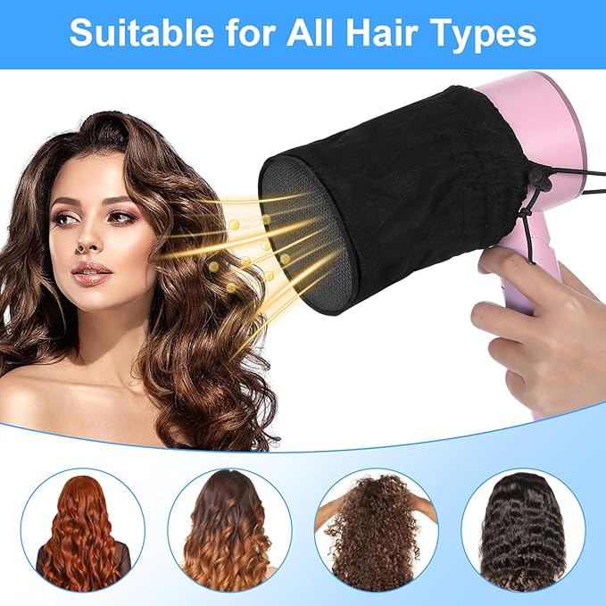 Hair Dryer Diffuser Sock, Heat Protection Cap, Fits Most Standard Blow Dryers, Portable Foldable Attachment for Curly Wavy Hair, Foldable Travel Diffuser Sock with Elastic Band