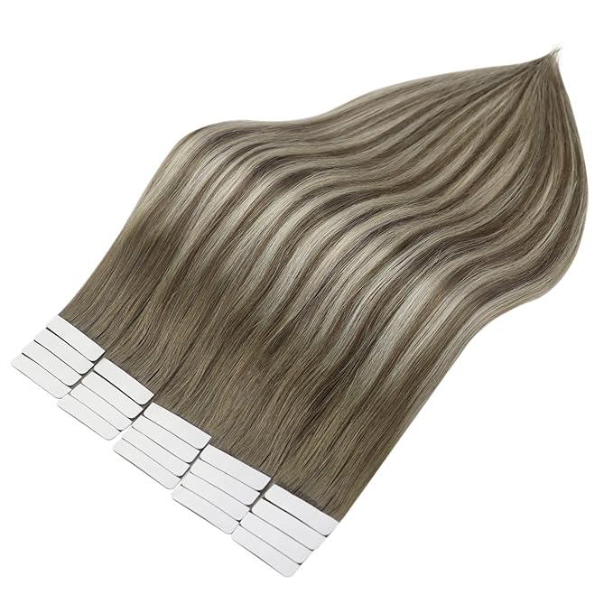 Full Shine Balayage Tape in Hair Extensions Human Hair 20 Inch Straight Hair Tape in Extensions Brown to Ice Blonde and Brown Tape in Natural Invisible Double Sided Tape 20 Pcs 50 Gram Add Length