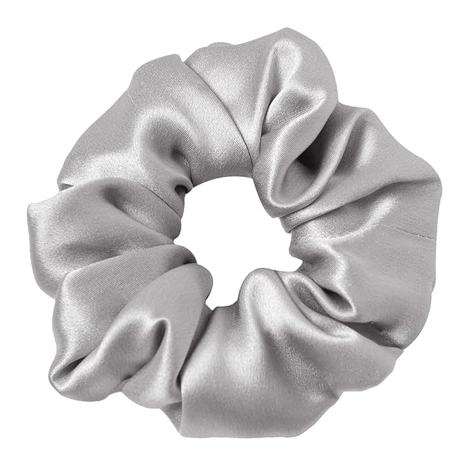 LilySilk Silk Hair Scrunchie, 100% Mulberry Silk, No Damage, Elastic Silk ponytail Holder, Silvergrey, 1 Count