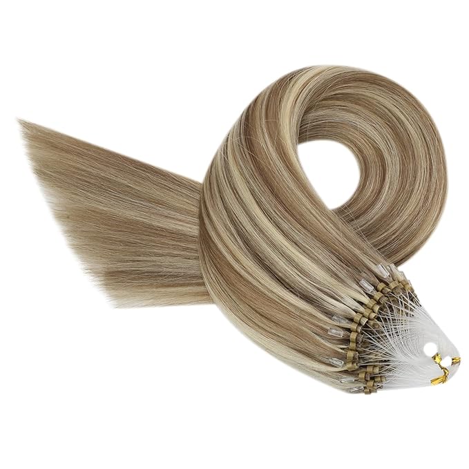 YoungSee Micro Bead Hair Extensions Highlight Microlink Hair Extensions Human Hair Light Brown Highlight Blonde Microbead Hair Extension 14In 50s 50g Beaded Hair Extension Soft for Short Hair