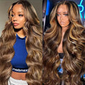 Honey Blonde 4/27 Ombre Lace Front Wig Human Hair 13x6 HD Highlight Body Wave Lace Frontal Wigs Glueless Wigs Pre Plucked with Baby Hair 180 Density 28Inch