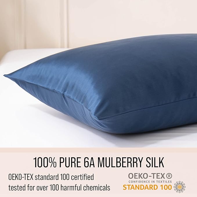 Bella Coterie Luxury Silk Pillowcase for Hair and Skin | 30 Momme | 100% Pure 6A Mulberry Silk | Super Soft | Perfectly Plush [Queen, Navy]