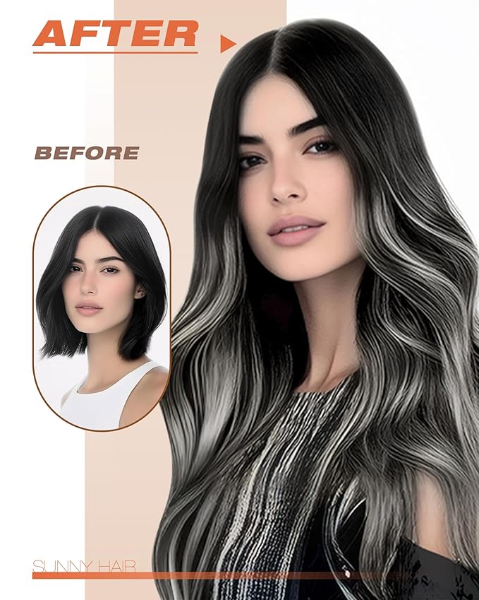 Sunny Hair Tape in Hair Extensions Real Human Hair Invisible Remy Hair Extensions Tape ins for Women Natural Black Roots to Silver Grey Balayage 22 inch 20Pcs 50G