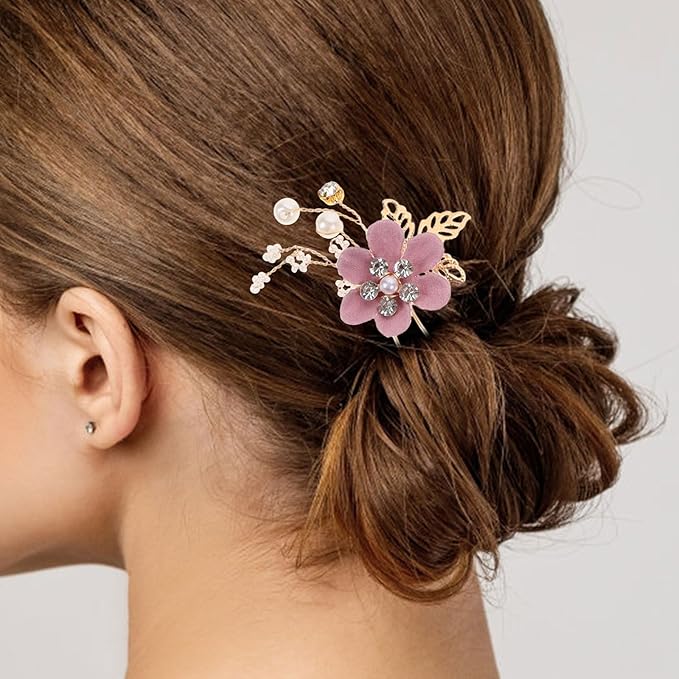 Wedding Flower Hair Accessories for Women, 4pcs Bridal Hair Pieces for Wedding - Bridal Headpiece Clip Comb with Flower & Rhinestone for Brides Bridesmaids Women Girls Updo