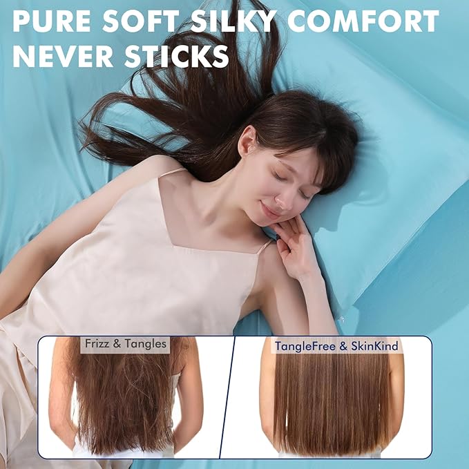 Elegear Cooling Pillow Cases for Hot Sleepers, Clean Fabric Silver Infused Cooling Pillowcase Q-Max>0.5, Soft Pillow Cases for Hair & Skin, Zipper Pillow Cases Set of 2 Blue (King, 20'' x 36'')