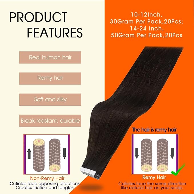 Full Shine Remy Human Hair Extensions Tape in Color 2 Dark Brown Tape in Hair Extensions 24Inch Long Straight Extension Cuticles Aligned Seamless Skin Weft 100G 40Pcs for Party